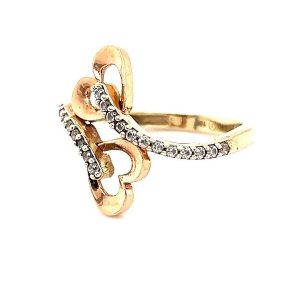 10k Rose & Yellow Gold Bypass Heart Cz Ring - Picture 5 of 9